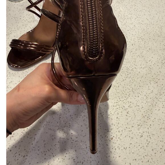 Steve Madden Fayja Metallic Copper Strappy Stiletto Heels 8.5 Sexy Party Prom - Picture 6 of 7